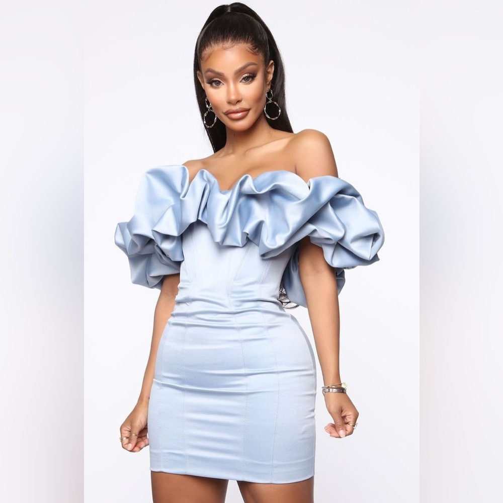 Fashion Nova Throwing It Back Mini Dress - Dusty Blue